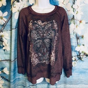 Bedazzled butterfly sweatshirt laced up nwot sz m